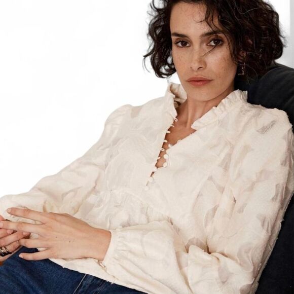 Mint Velvet Tops - Mint Velvet Cream Jacquard Blouse - Size Medium